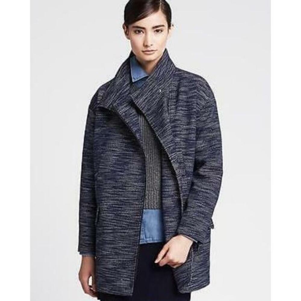 Banana Republic Textured Cotton Bled Marled Blue Cocoon Coat